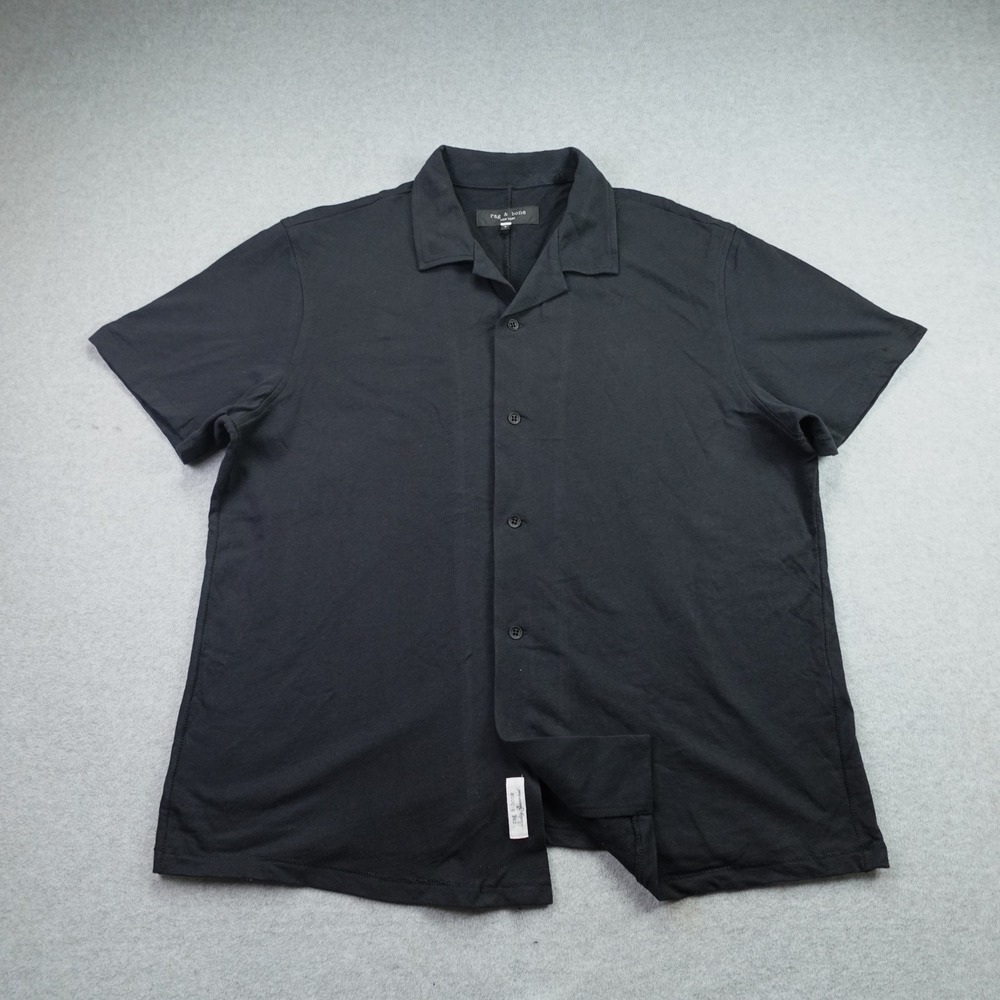 Rag & Bone Shirt Mens L Black Camp Collar Short Sleeve Button Up Knit Top